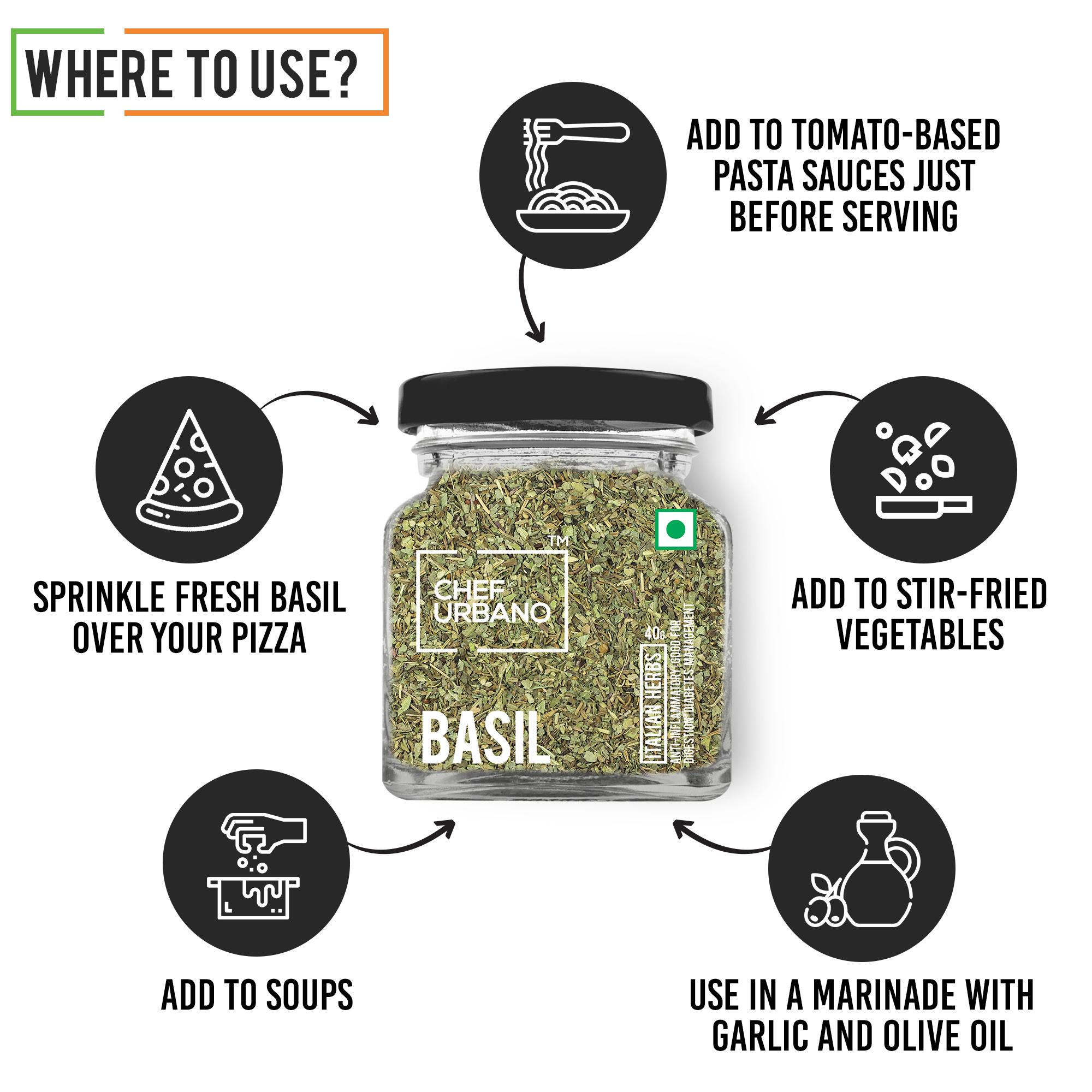 Chef Urbano Herbs Basil Bottle 40 Gms (MRP: Rs. 150/-) - Image 3